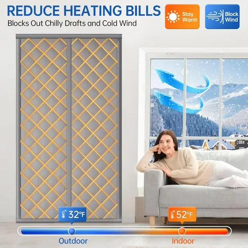 Miniatura 3 de Cortina térmica magnética para puerta que se adapta a puertas de 32"×80", cubierta térmica para puerta de invierno, tamaño de cortina 34×82