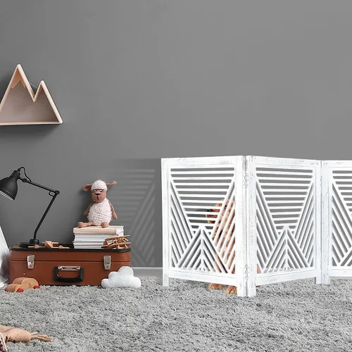 Miniatura 3 de Lightnpro Valla de madera geométrica para mascotas - Puerta de seguridad plegable independiente para perros, cachorros y mascotas pequeñas, valla