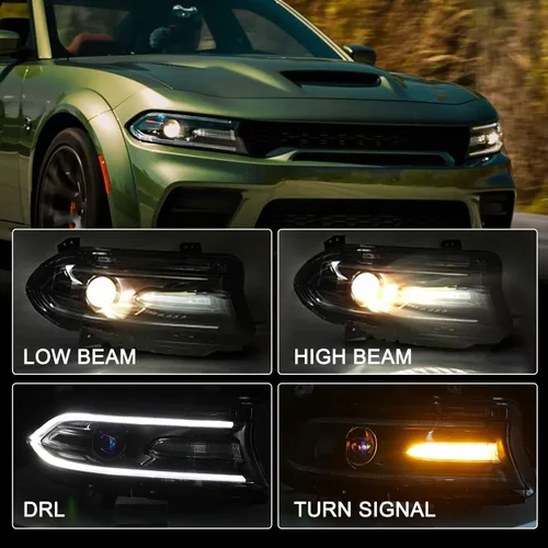 Miniatura 2 de JSBOYAT Conjunto de faros delanteros tipo halógeno compatible con Dodge Charger 2015-2021 Faro proyector con bombillas LED DRL incluidas Lado