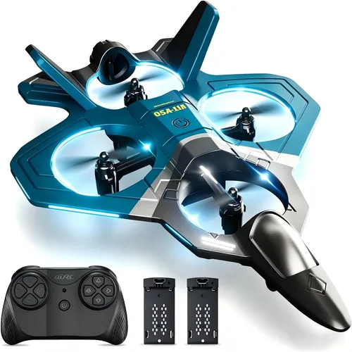 Miniatura 11 de Avión de control remoto para niños, juguete de avión de combate LED con 2 baterías, avión RC fácil de volar para principiantes, retención