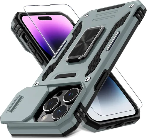 Miniatura 39 de DEERLAMN Funda para iPhone Xs Max con funda deslizante para cámara + protector de pantalla, soporte giratorio de anillo de grado militar a prueba