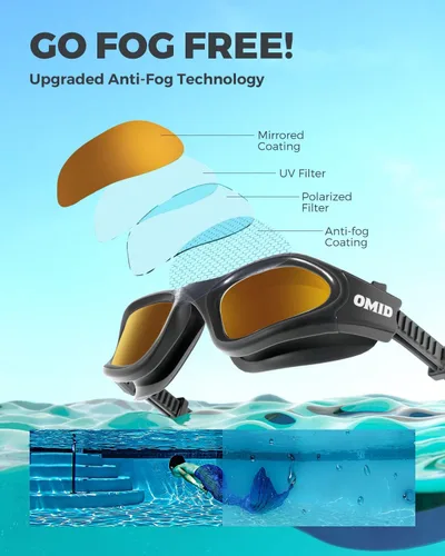 Miniatura 3 de OMID - Gafas de natación polarizadas P2, gafas antivaho para natación para hombres y mujeres adultas Lente café con montura negra B7-all