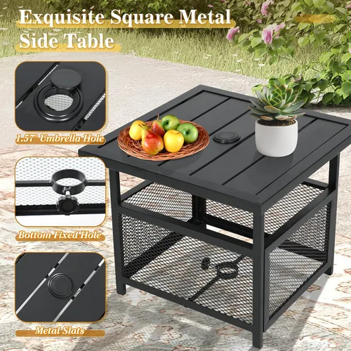 Miniatura 4 de Crownland Mesa auxiliar cuadrada para patio al aire libre con agujero para sombrilla de 1.57 pulgadas para jardín, piscina, patio trasero