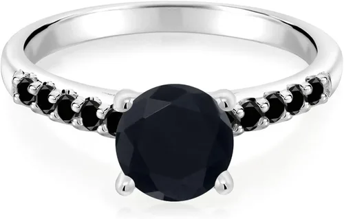 Miniatura 2 de Gem Stone King Anillo redondo de oro blanco de 10 quilates con diamante negro de ónix negro de 1,61 quilates