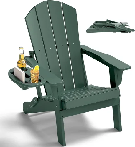 Miniatura 79 de NAVINE Juego de 2 sillas Adirondack plegables de polietileno de alta densidad con portavasos multifuncional, resistente a la intemperie, para Blanco