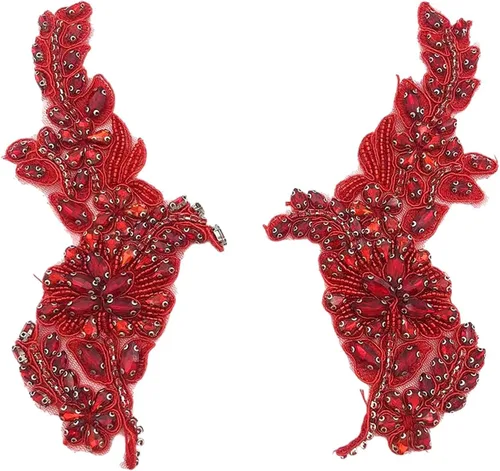 Miniatura 10 de 1 par de apliques hechos a mano con diamantes de imitación de flores para ropa, parches de tela de cristal para vestido de novia, apliques de encaje