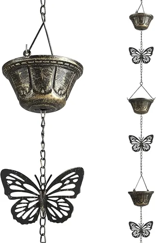 Miniatura 10 de Cadena de lluvia de 8.5 pies, cadenas de lluvia de hojas para canaletas y bajantes, cadenas de lluvia decorativas para exteriores, cadena captadora