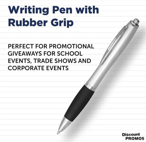 Miniatura 3 de DISCOUNT PROMOS - Bolígrafos personalizados con agarre de goma y tinta negra, paquete de 10 unidades, diseño ergonómico, ideal para oficina