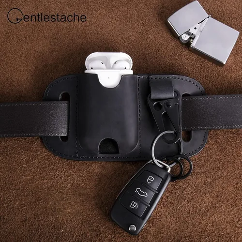 Miniatura 7 de Gentlestache Funda de cuero para Zippo, Funda de cuero Zippo, Funda de cuero para AirPods, Bolsa más ligera para cinturón Negro