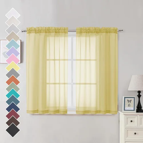 Miniatura 205 de OVZME - Cortinas traslúcidas blancas de 45 pulgadas de largo, 2 paneles, cortinas de gasa con bolsillo para barra para ventanas pequeñas, cada una
