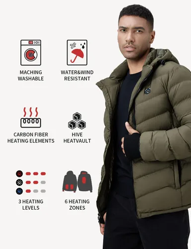 Miniatura 3 de iHood Men's Heated Jacket With 12V Battery Pack-Insulated Lightweight Hooded Hand-Heating Electric Heated Puffer Jacket
