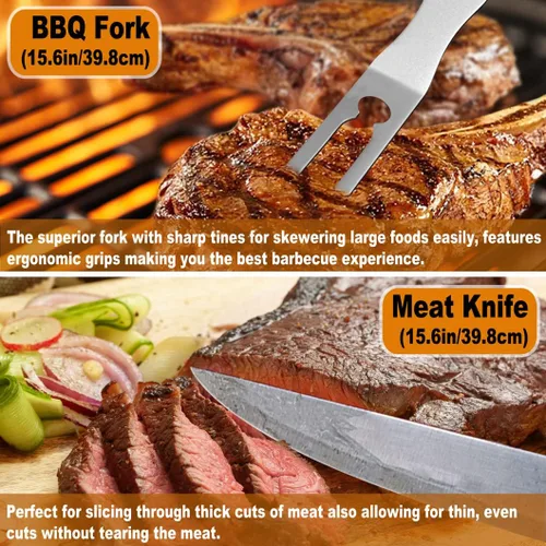 Miniatura 6 de POLIGO 28 accesorios para asar en bolsa con inyector de carne, garras de barbacoa, esteras, termómetro para ahumador, juego de utensilios de Negro