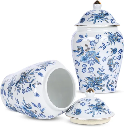 Miniatura 12 de XINGYAN Chinoiserie - Juego de 3 tarros de jengibre, porcelana china azul y blanca, tarro de almacenamiento decorativo para el hogar con tapa