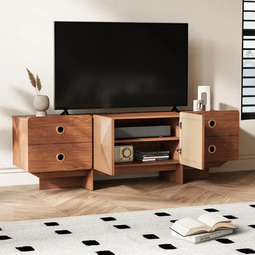 Miniatura 5 de JOINICE Soportes de TV acanalados de 66" para sala de estar, consolas de TV modernas de mediados de siglo para TV de 75 pulgadas, centro