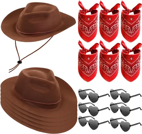 Miniatura 11 de Newcotte Juego de 18 Piezas de Sombreros de Plástico de Vaquero Occidental Incluye 6 Sombreros 6 Bandanas Paisley 6 Pares de Gafas