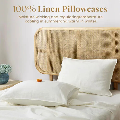 Miniatura 6 de S VICTORY SYMBOL Fundas de almohada 100% lino orgánico, 1 par de 20 x 30 pulgadas, lino natural francés suave, básico lavado, color blanco crema