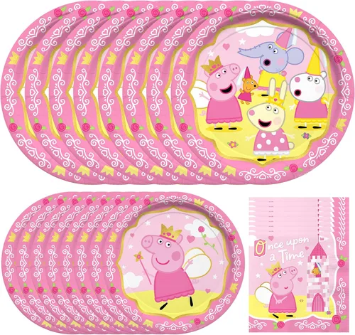Treasures Gifted Decoraciones de cumpleaños con licencia oficial de la princesa Peppa Pig – Sirve a 16 invitados – Juego de vajilla para