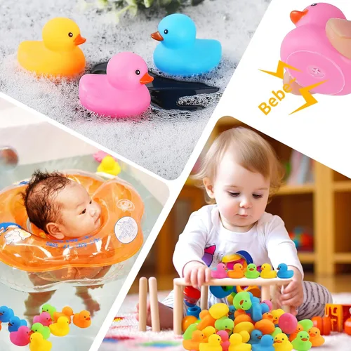 Miniatura 5 de 50 piezas de juguetes de baño de pato de goma, patos de baño multicolor a granel, pato flotante para bebé, juguete de baño para ducha, fiesta de 5