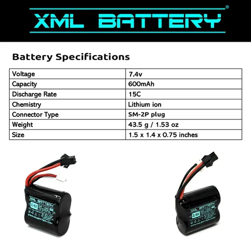 Miniatura 4 de Paquete de 1 batería de iones de litio H100 H102 H106 H120 TKKJ Q2 Q3 7.4v 600mAh para RC Racing Boat Ship