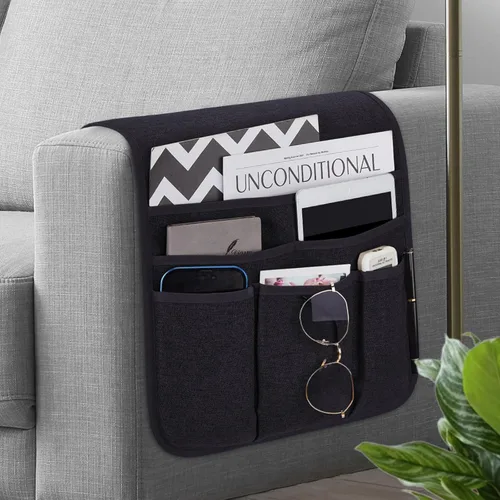 Miniatura 12 de Teniux Organizador de sillón con control remoto para sofá reclinable, organizador antideslizante con 5 bolsillos para revista, tableta, teléfono