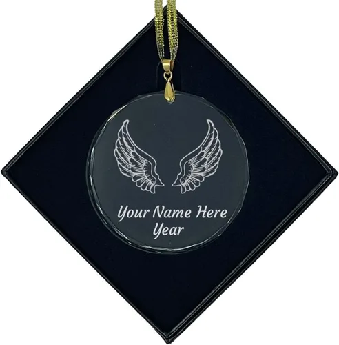 Miniatura 4 de LaserGram Adorno de Navidad de vidrio personalizado, alas de ángel, idea de regalo grabada con láser personalizado (forma de diamante)