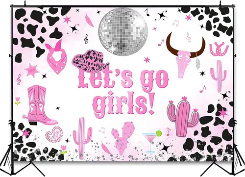 Miniatura 4 de Avezano Let's Go Girls - Telón de fondo para decoración de fiesta de cumpleaños, disco espacial de vaquera, despedida de soltera, sesión de fotos
