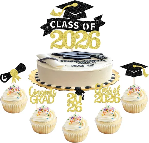 Miniatura 24 de Paquete de 24 adornos para cupcakes de clase 2025 con purpurina 2025 para diploma de graduación 2025 para cupcakes temáticos de graduación 2025