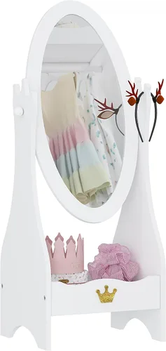 UTEX - Espejo de cuerpo entero para niños, espejo de vestir independiente con vista ajustable, espejo de madera con almacenamiento para niños de 3 a