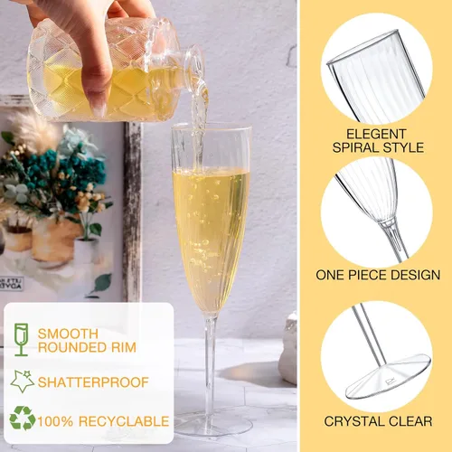 Miniatura 3 de Gerrii Copas de champán de plástico desechables, copas de champán transparentes, ideales para el hogar, uso diario, boda, tostado, bebida