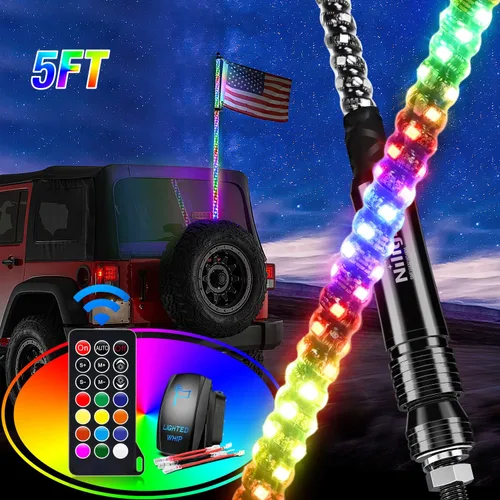 Miniatura 14 de Nilight - 1 luz de látigo LED RGB en espiral de 2 pies con control remoto por RF, luz de persecución/baile RGB, látigos de antena iluminados