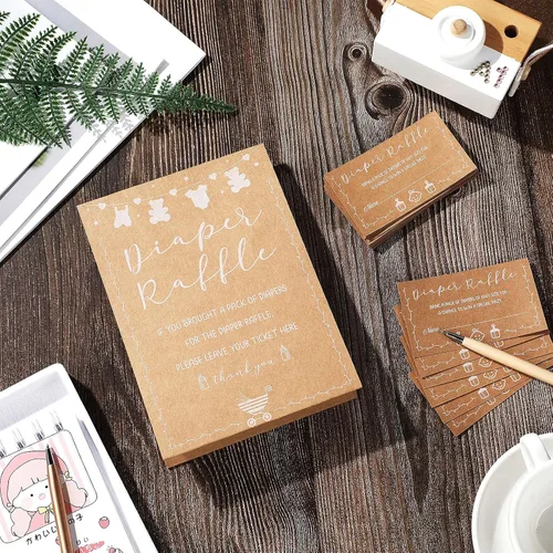 Miniatura 3 de 50 boletos para rifas de pañales y 1 letrero para juegos de baby shower, invitaciones para baby shower con tarjetas de sorteo de pañales, papel