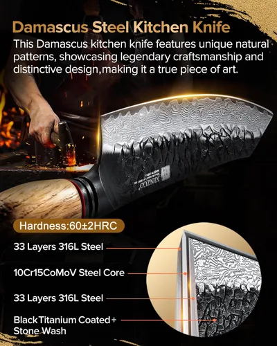 Miniatura 2 de XINZUO Cuchillo Santoku de Damasco Afilado de 7.6 Pulgadas, Cuchillo Profesional de Cocina para Carne de Acero Damasco de 67 Capas para Hogar