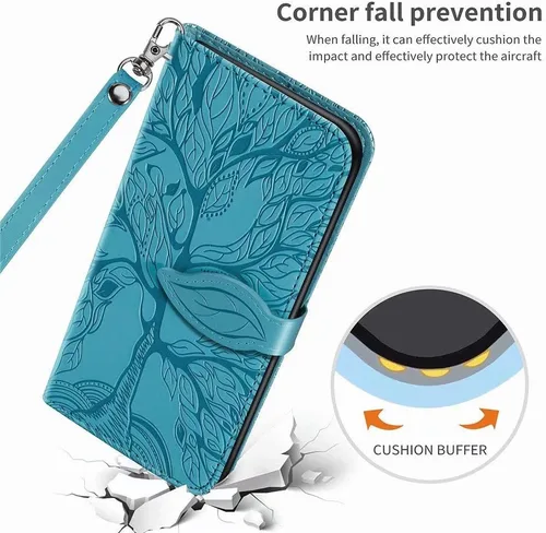 Miniatura 7 de Funda tipo cartera para Samsung Galaxy Note 20 Ultra, piel sintética de alta calidad con diseño de árbol en relieve, función atril, ranuras
