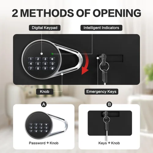 Miniatura 6 de Caja fuerte para el hogar, caja fuerte pequeña de 1.0 pies cúbicos con estante extraíble, sistema de alarma, caja de seguridad electrónica digital