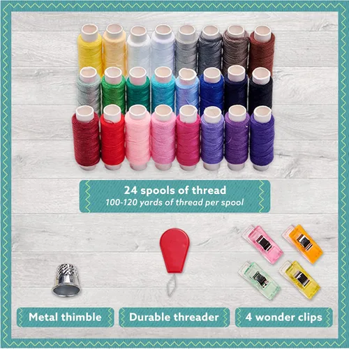 Miniatura 6 de ARTIKA Kit de costura para adultos y niños (94 PIEZAS) - Juego pequeño para principiantes con hilo multicolor, agujas, tijeras, dedal y pinzas