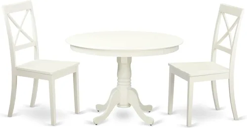 Miniatura 8 de East West Furniture HLBO3-CAP-W Juego de mesa de comedor moderno de 3 piezas contiene una mesa redonda de madera con pedestal y 2 sillas de comedor