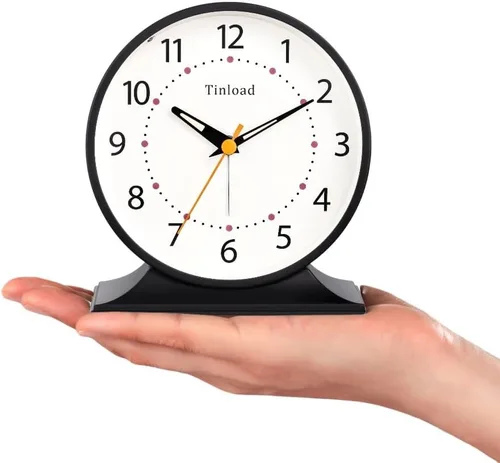 Miniatura 3 de Tinload Reloj despertador analógico retro antiguo de 4.5 pulgadas, pequeño reloj silencioso de mesita de noche con luz manual, funciona
