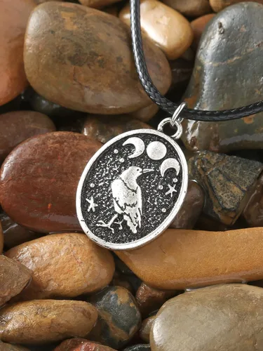 Miniatura 5 de HAQUIL Raven Necklace, Wiccan Raven Triple Moon Goddess Charm Pendant, Raven Jewelry Gift for Men and Women