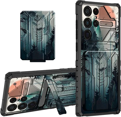 Miniatura 33 de Funda tipo cartera para Samsung Galaxy S22 Ultra con soporte para tarjeta de crédito y soporte de doble capa de policarbonato duro de PC suave TPU a