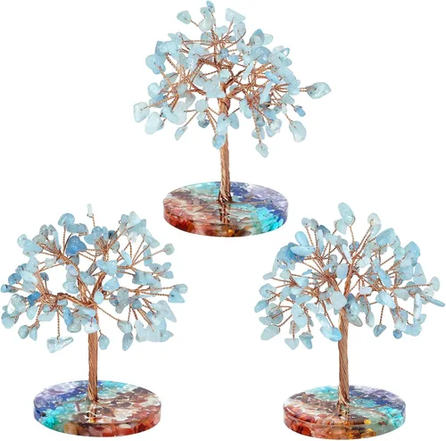 Miniatura 4 de Nupuyai Árbol de cristal de cuarzo curativo natural hecho a mano con base de resina de piedras redondas de chakras, alambre de cobre, bonsái