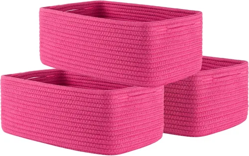 Miniatura 26 de Cesta tejida pequeña, 12 x 8 x 4.5 pulgadas, cesta de almacenamiento para organizar, bonita canasta de cuerda pequeña para estante de armario, cubos