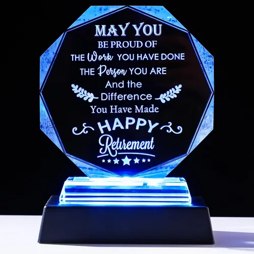 YWHL Regalos de jubilación para hombres y mujeres, regalos de feliz jubilación 2026 con base LED, recuerdos de cristal, regalo para jubilados,