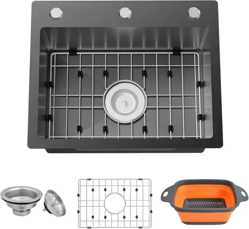 Miniatura 11 de Fregadero de cocina negro, fregadero de barra de acero inoxidable de 15 x 17 pulgadas, fregadero de cocina pequeño, elección ideal para espacios