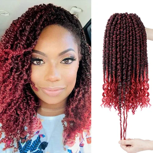 Miniatura 9 de Pelo de ganchillo senegalés pre primavera trenzado para mujeres negras, pelo sintético Passion Twist trenzado, pelo corto de 12 pulgadas rizado #1B