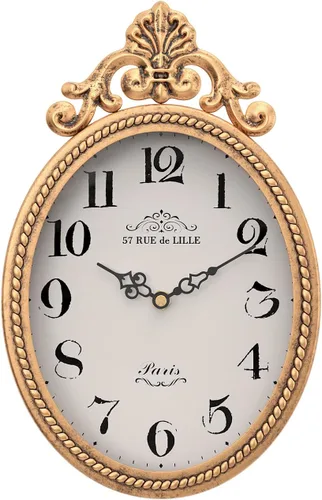 Abdurey Reloj de pared decorativo retro francés pequeño, estilo vintage ovalado dorado antiguo, funciona con pilas, silencioso y bohemio, para Oro