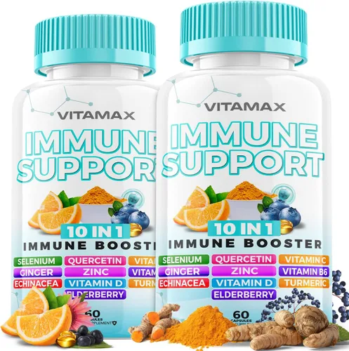 Apoyo inmunológico 10 en 1 con saúco, D3, selenio, quercetina, zinc, vitamina C, jengibre, curcumina de cúrcuma, B6, equinácea, defensa