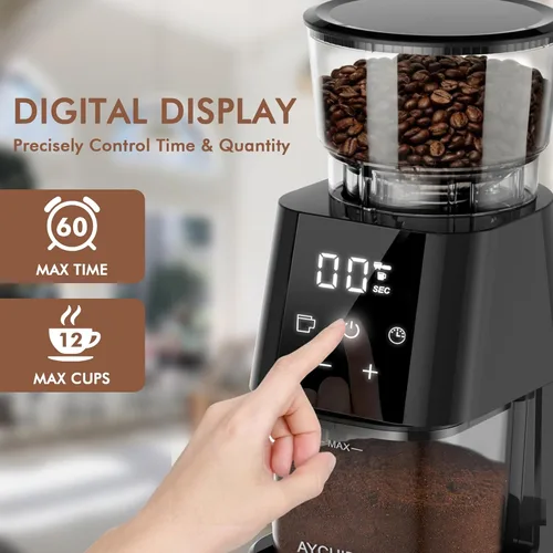 Miniatura 3 de AYCHIRO Molinillo de Café con Rebaba Eléctrico, Molinillo de Café Ajustable con 30 Configuraciones de Molienda, Molinillo de Granos de Café con Negro