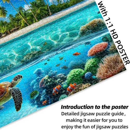 Miniatura 4 de Sutinban Rompecabezas de 1000 piezas de tortuga marina para adultos, rompecabezas de 1000 piezas para adultos, rompecabezas de espíritu ondulado