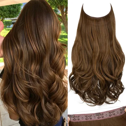 Miniatura 30 de SARLA Extensiones de cabello con alambre invisible con 3 clips, postizo sintético corto, ondulado, rizado, diadema ajustable transparente