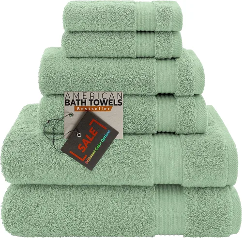 Miniatura 41 de American Bath Towels Juego de 6 toallas turcas de 100% algodón, ultra suaves, absorbentes, 2 toallas de baño, 2 toallas de mano, 2 toallas pequeñas